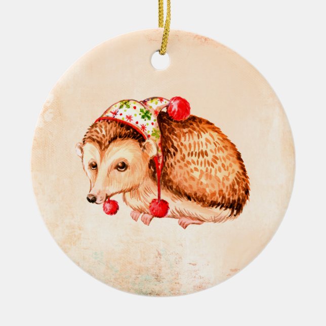 Niedlicher Igel Weihnachtsdekoration Keramik Ornament (Vorne)