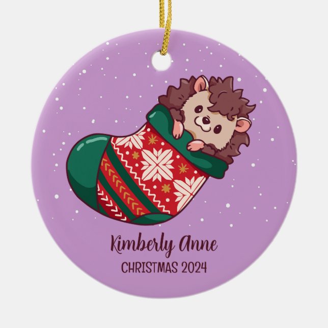 Niedlicher Igel Weihnachtsfest Keramik Ornament (Vorne)