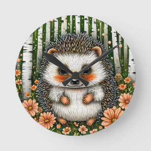 Niedlicher Igel zwischen farbenfrohen Blumen im Wa Runde Wanduhr