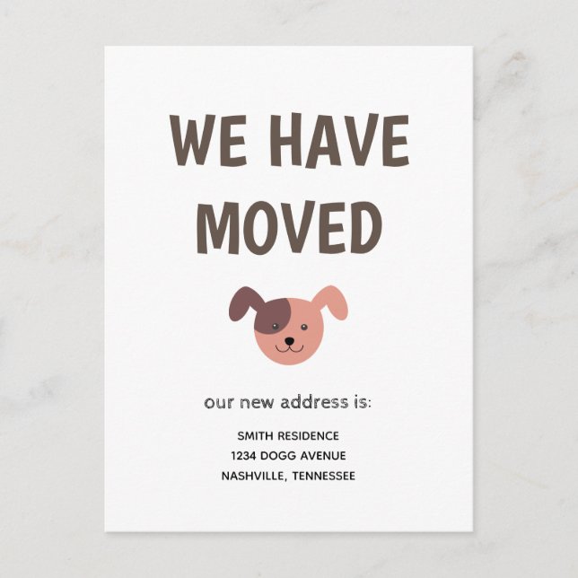 Niedlicher Illustrierter Hund Wir haben uns bewegt Ankündigungspostkarte (Vorderseite)