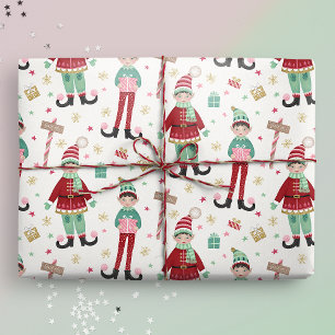 Niedlicher Illustrierter Weihnachtself Geschenkpapier