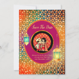 Niedlicher indischer Cartoon Couple Save the Date  Einladung