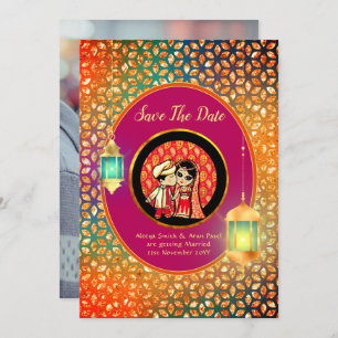 Niedlicher indischer Cartoon Couple Save the Date  Einladung