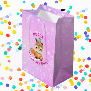 Niedlicher indischer Fox, Name & beliebiger Geburt Mittlere Geschenktüte