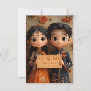 Niedlicher indischer Junge und Mädchen. Save The Date