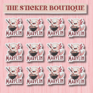 Niedlicher Individuelle Name Axolotl Eating Noodle Aufkleber