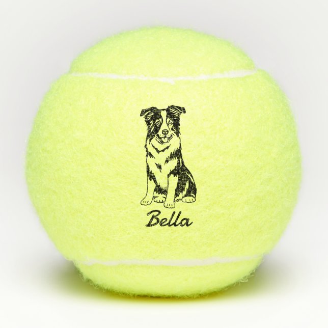 Niedlicher Individuelle Name Border Collie Dog Toy Tennisbälle (Vorderseite)