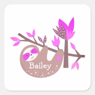 Niedlicher Individuelle Name Koala Bear Pink Bambu Quadratischer Aufkleber