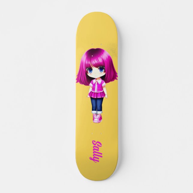 Niedlicher individuelle Name mit rosa Haaren Skateboard (Vorne)