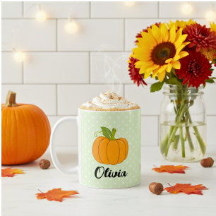 Niedlicher Individuelle Name Polka Dot und Pumpkin Kaffeetasse