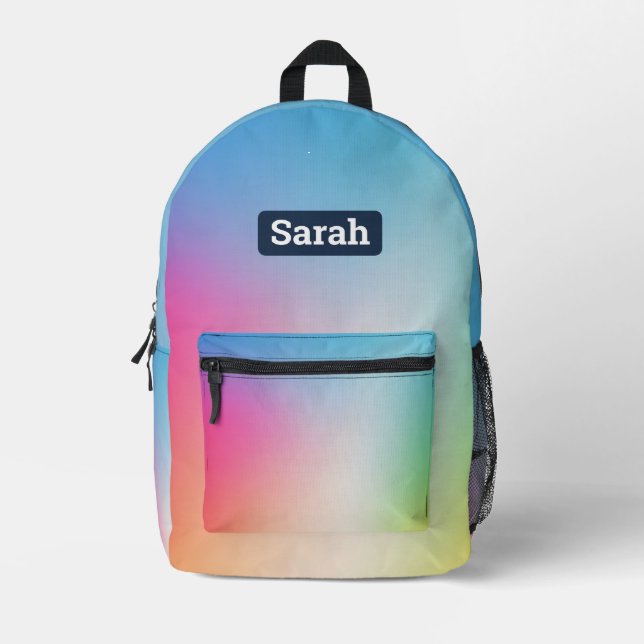 Niedlicher individuelle Name Regenbogenpuffer Bedruckter Rucksack (Vorderseite)
