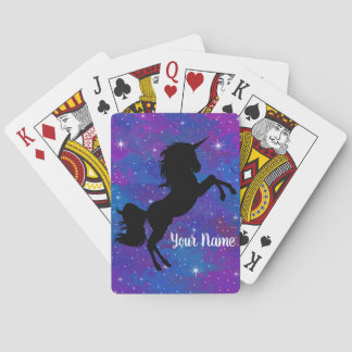 Niedlicher Individuelle Name Schwarz/Lila Einhorng Spielkarten