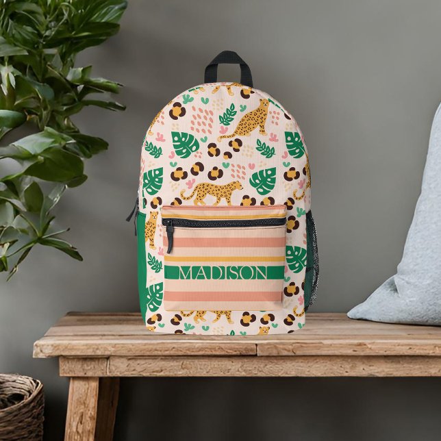 Niedlicher Individuelle Name tropischer Leoparden Bedruckter Rucksack (Von Creator hochgeladen)