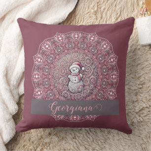 Niedlicher Individuelle Name Whimsical Pink Snowma Kissen