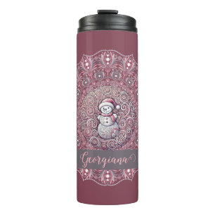 Niedlicher Individuelle Name Whimsical Pink Snowma Thermosbecher