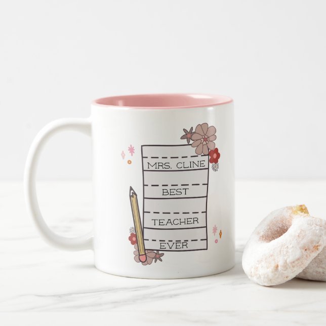 Niedlicher, individueller und bester Lehrer Zweifarbige Tasse (Mit Donut)