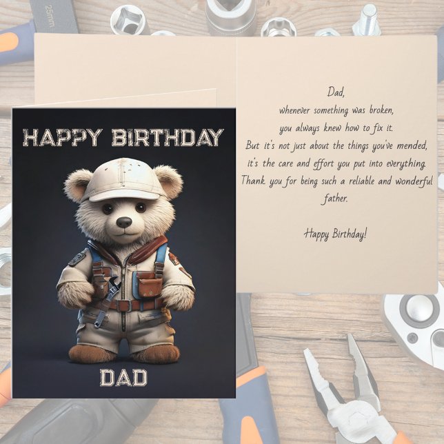 Niedlicher Ingenieur Teddy Bear Handy Vater Geburt Karte (Happy Birthday Daddy bear father dad mechanic engineer cute teddy bear handyman birthday card)