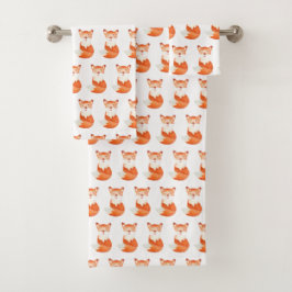 Niedlicher Ingwer Fuchs Cartoon Illustration Badhandtuch Set