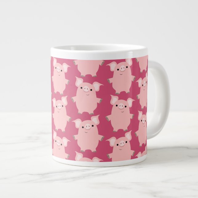 Niedlicher inquisitiver Cartoon Schweine Jumbo-Tas Jumbo-Tasse (Vorderseite Rechts)