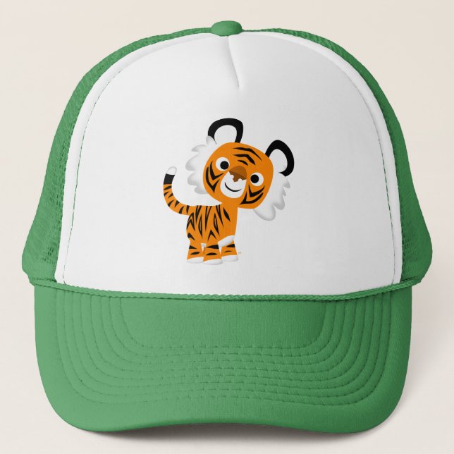 Niedlicher inquisitiver Cartoon Tiger Hat Truckerkappe (Vorderseite)