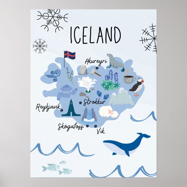Niedlicher isländischer Reiseplan Poster (Vorne)