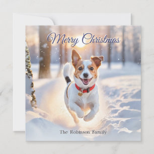 Niedlicher Jack Russell Dog Winterschnee Weihnacht Feiertagskarte