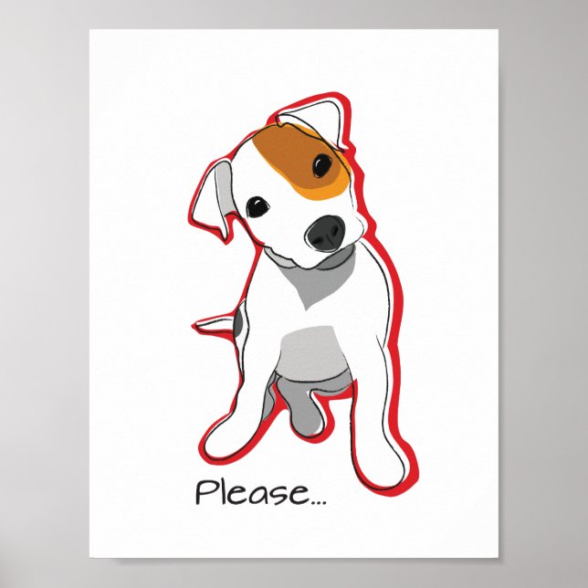 Niedlicher Jack Russell Puppy Poster mit Red Accen (Vorne)