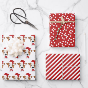 Niedlicher Jack Russell & Red Patterns - Weihnacht Geschenkpapier Set