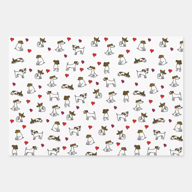 Niedlicher Jack Russell Terrier Cartoon Gift Wrap  Geschenkpapier Set (Vorderseite)