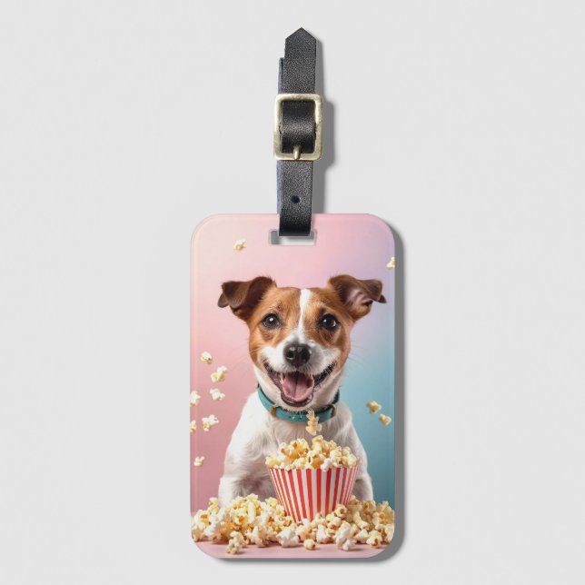 Niedlicher Jack Russell Terrier mit Popcorn Gepäckanhänger (Vorderseite Vertikal)