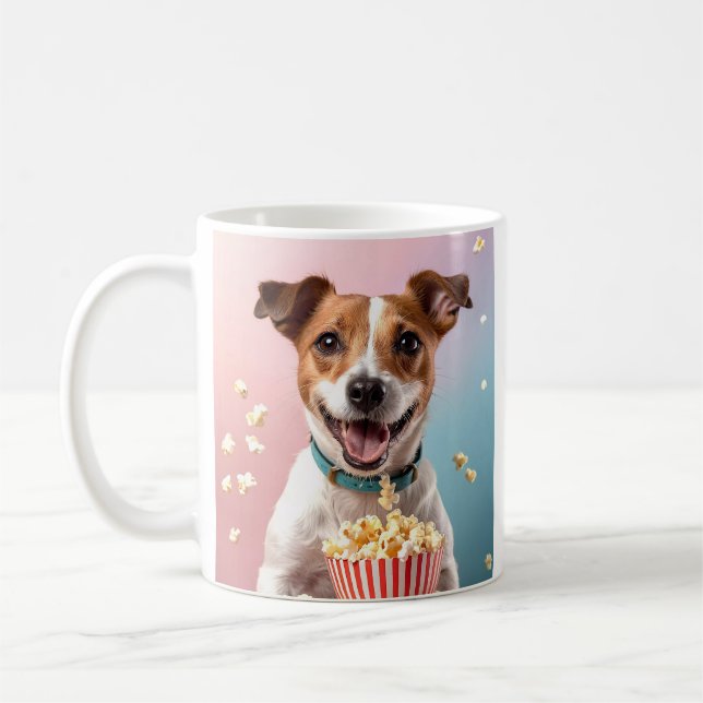 Niedlicher Jack Russell Terrier mit Popcorn Kaffeetasse (Links)