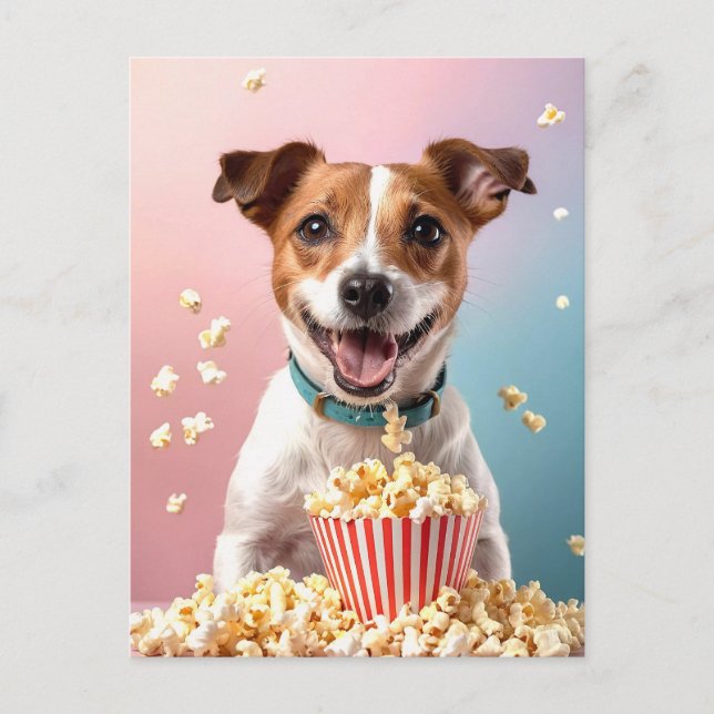 Niedlicher Jack Russell Terrier mit Popcorn Postkarte (Vorderseite)