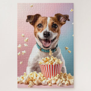 Niedlicher Jack Russell Terrier mit Popcorn Puzzle