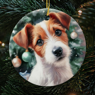 Niedlicher Jack Russell Terrier Watercolor Weihnac Keramik Ornament