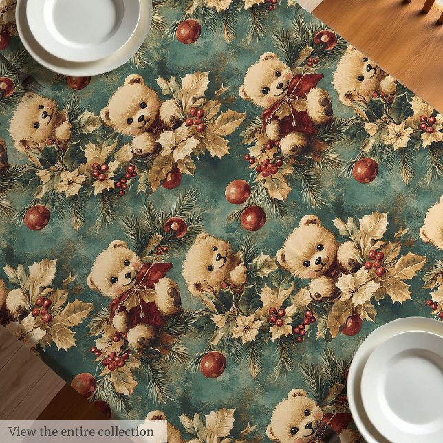 Niedlicher Jahrgang Weihnachtsteddy trägt Tischdec Tischdecke (Cute vintage Christmas teddy bears tablecloth)