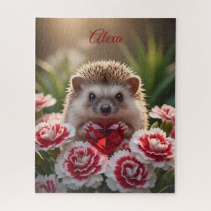 Niedlicher Januar-Igel mit Granatherz Puzzle
