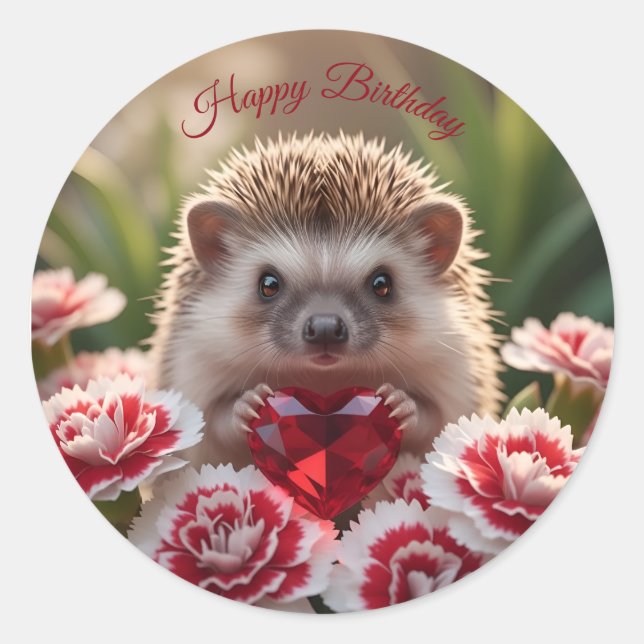 Niedlicher Januar-Igel mit Granatherz Runder Aufkleber (Vorderseite)
