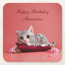 Niedlicher Januar Katze mit Nelken Rechteckiger Pappuntersetzer