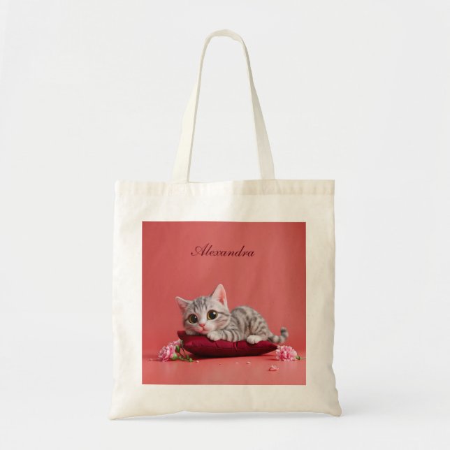 Niedlicher Januar Katze mit Nelken Tragetasche (Vorne)