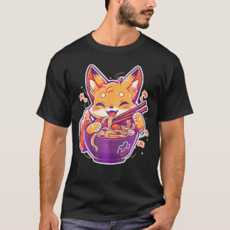 Niedlicher Japanischer Anime Kawaii Fox Eating Ram T-Shirt