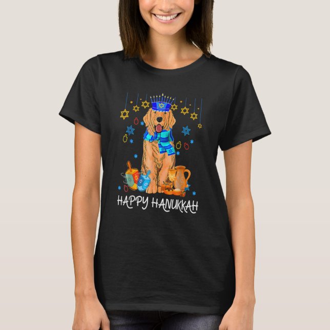 Niedlicher jüdischer Golden Retriever Dog Menorah  T-Shirt (Vorderseite)