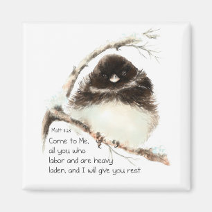 Niedlicher Junco-Vogel, Schrift, Matthäus 11,28, R Magnet