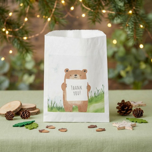 Niedlicher Junge Bär mit Dankeschön Geschenktütchen (Cute boy Bear with Thank You Favor Bag.)