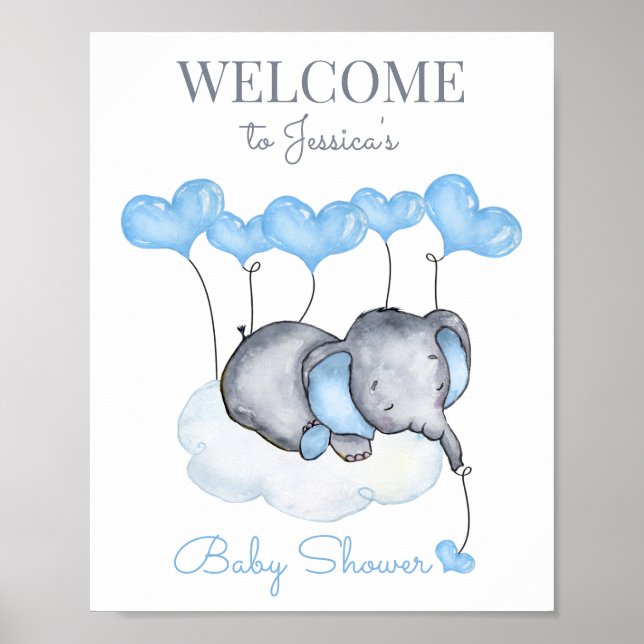 Niedlicher Junge Elephant Babydusche Begrüßungszei Poster (Vorne)