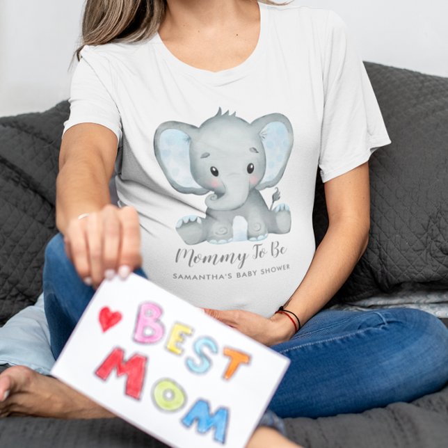 Niedlicher Junge Elephant Mommy wird Babydusche T-Shirt (Cute Boy Elephant Mommy to Be Baby Shower T-Shirt)