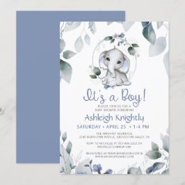 Niedlicher Junge Elephant Watercolor Grüne Kinderd Einladung