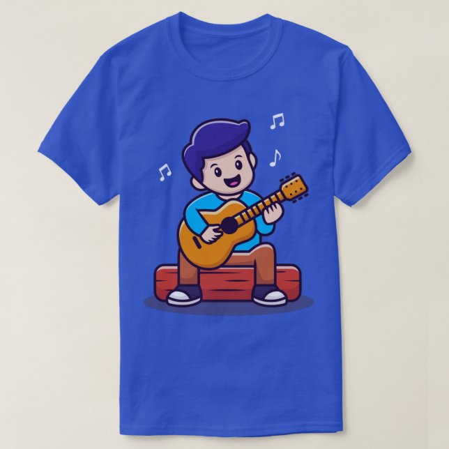 Niedlicher Junge Gitarre spielen Cartoon T-Shirt (Design vorne)