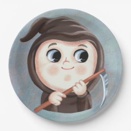 Niedlicher Junge in einem toten Halloween-Kostüm Pappteller