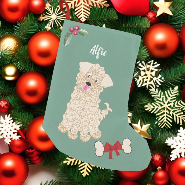 Niedlicher Junge Maltipoo Dog Green Monogram Kleiner Weihnachtsstrumpf (Von Creator hochgeladen)