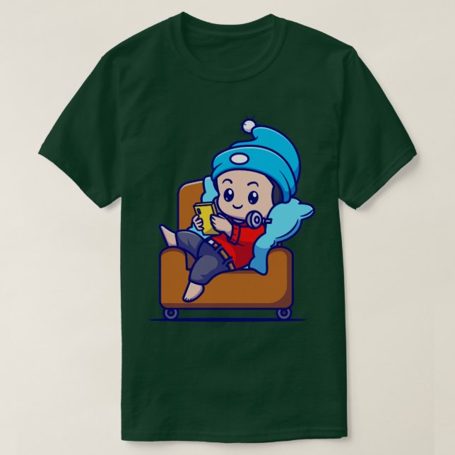 Niedlicher Junge mit Betriebssystem auf Sofa-Carto T-Shirt (Design vorne)